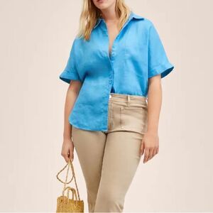 100% Linen Mango Shirt Blue